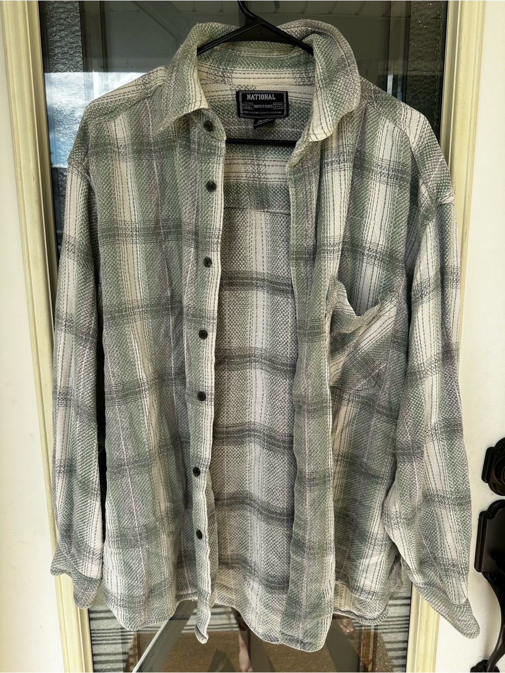 Womens 100% cotton Long-Sleeve Plaid Shirt - Green & Gray